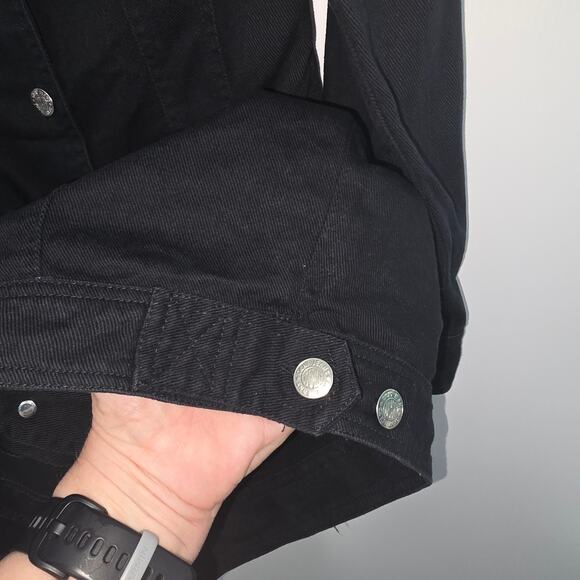 Vintage 90s DKNY Jeans Mini Black Denim Dress Trucker Style Cotton Size 10 - Picture 8 of 8